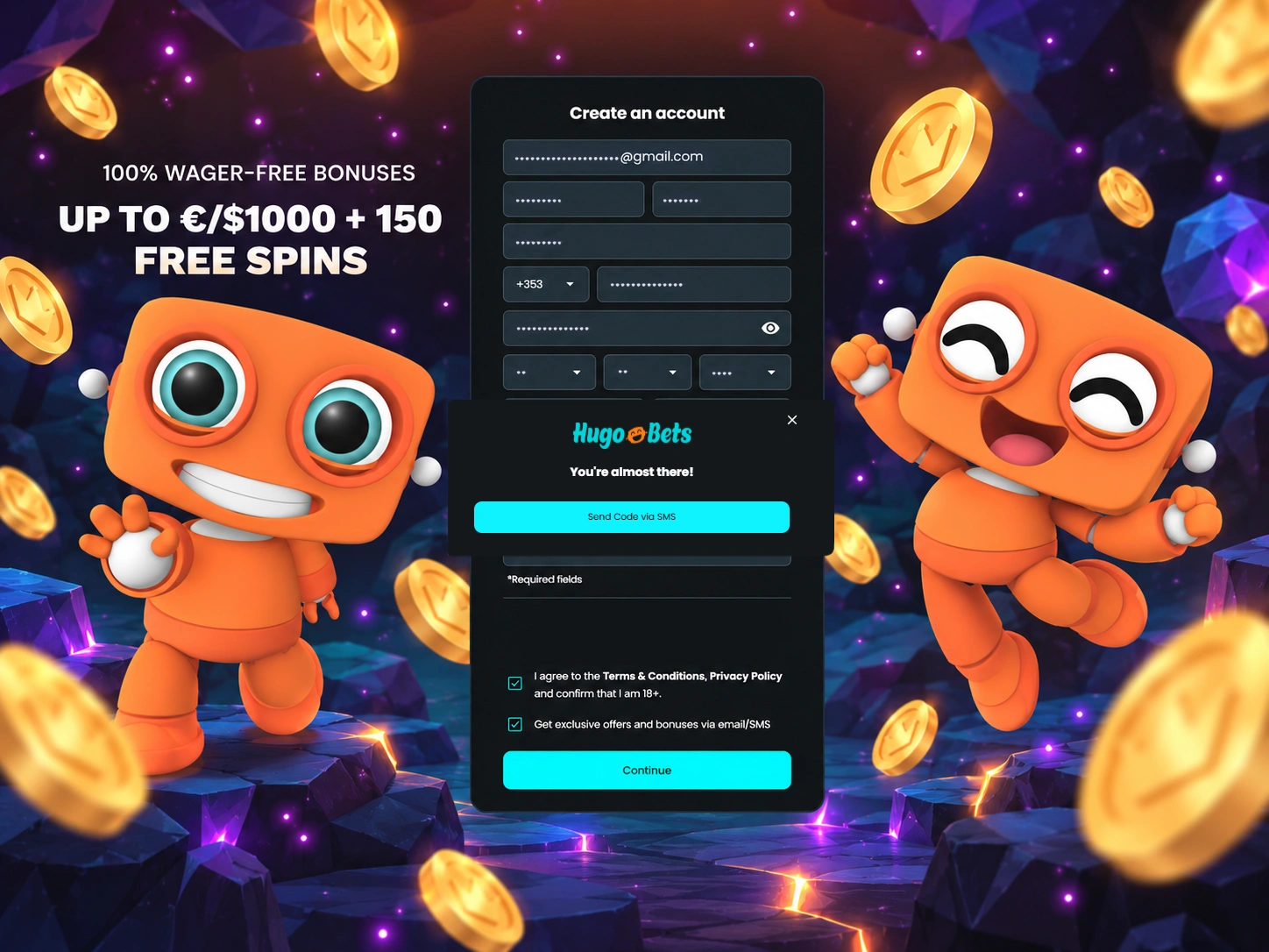 Fenêtre affichant le message You're almost there! et le bouton Send Code via SMS